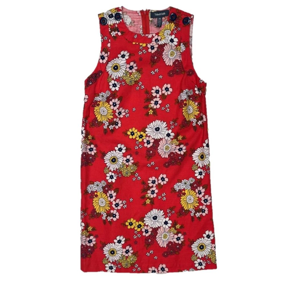 ModCloth Sleeveless Floral 60s Shift Retro Red Dress Size XS